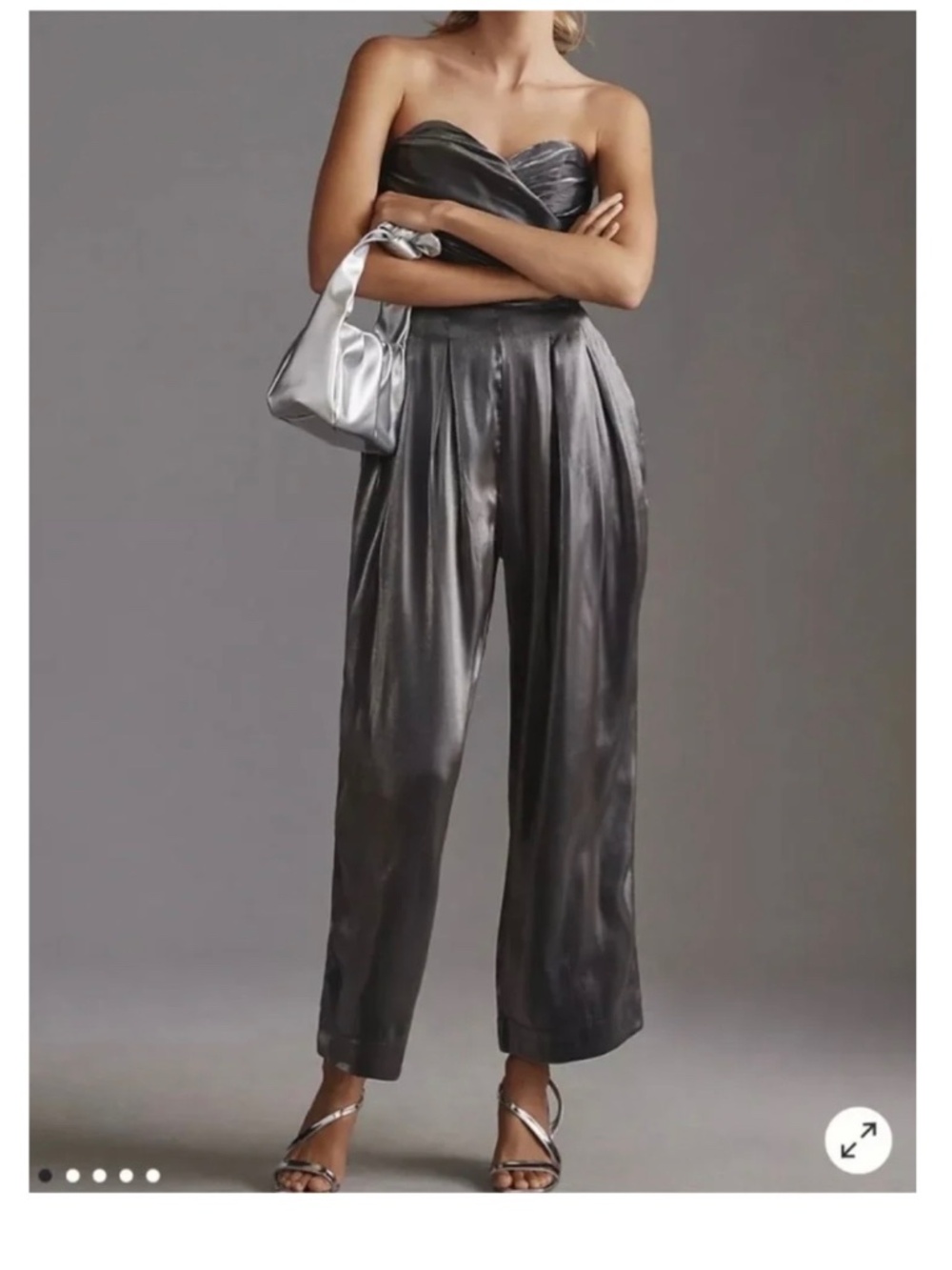 Anthropologie Strapless Shine Jumpsuit (size 4 tall)